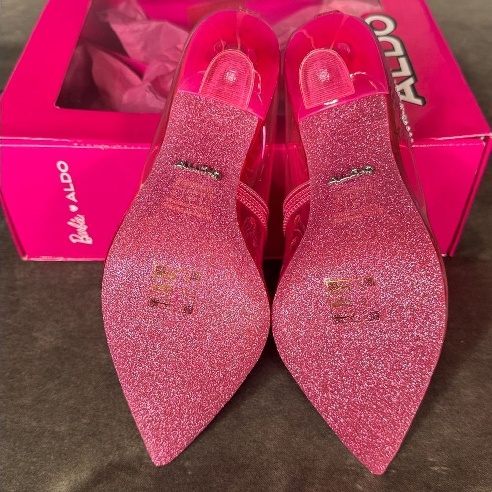 Barbie x ALDO Barbiestessy Collection Pink Translucent Pointed Toe Pumps 9 NEW - Picture 11 of 16